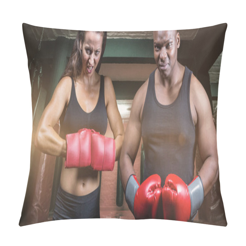 Personality  portrait of male and female boxers with gloves pillow covers