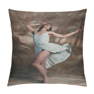Personality  Stylish Queer Person In Sundress Posing On Abstract Brown Background  Pillow Covers