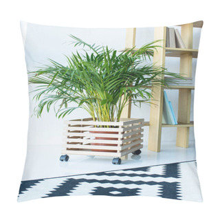 Personality  Potted Plant In Vase With Wooden Flower Stand And Shelves At Modern Room Pillow Covers