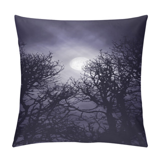 Personality  Full Moon Glowing In Dark Sky Above Oak Trees   Pillow Covers