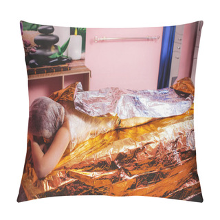 Personality  The Girl Lies On A Massage Table In Foil Pillow Covers