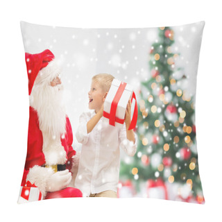 Personality  Smiling Little Boy With Santa Claus And Gifts Pillow Covers