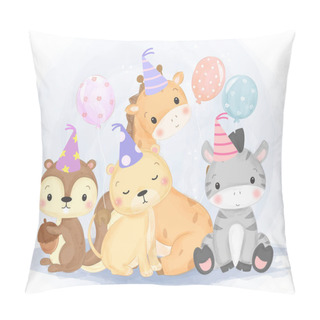 Personality  Cute Birthday Animals Illustration, Animals Clipart, Baby Shower Decoration Pillow Covers