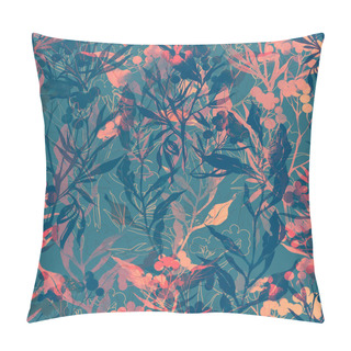 Personality  Digital Hand Drawn Mix Repeat Seamless Pattern With Imprints Of Leaves And Seeds With Meadow Flowers  Pillow Covers