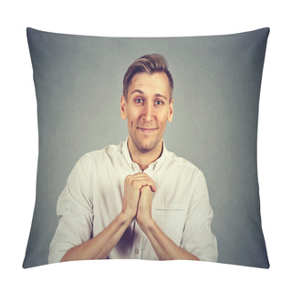 Personality  Kind Young Man Showing Clasped Hands, Pretty Please  Pillow Covers