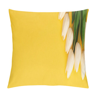 Personality  Top View Of Spring Tulips On Colorful Yellow Background, Panoramic Shot Pillow Covers