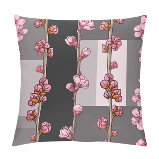 Personality  Vector Hand Drawn Sakura, Cherry Seamless Pattern Pillow Covers