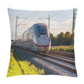 Personality  A Rail Line With An ICE Train Passing Through Rural Area, Germany Pillow Covers