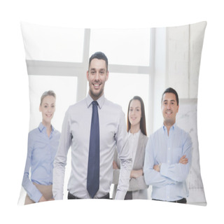 Personality  Smiling Businessman In Office With Team On Back Pillow Covers