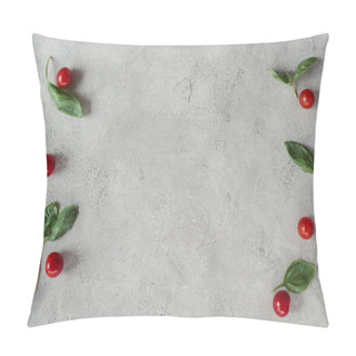 Personality  Flat Lay With Arranged Cherry Tomatoes And Spinach On Grey Tabletop Pillow Covers