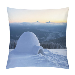 Personality  Big Round Igloo Stands On Mountains Covered With Snow. Pillow Covers