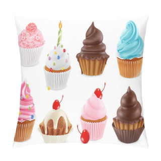 Personality  Cupcake, Fairy Cake. 3d Realistic Vector Icon Set Pillow Covers