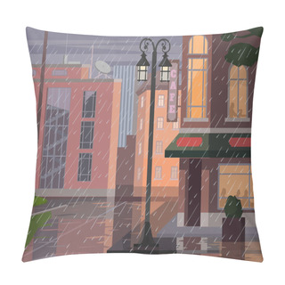 Personality  Rainy City. Vector Flat Cartoon Illustration Pillow Covers