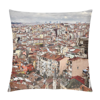 Personality  Istanbul, Turkey - February 12, 2020: Low-rise Buildings In The Beyoglu Area, Daytime, Winter. Pillow Covers