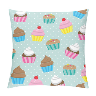 Personality  Cute Cupcakes Seamless Background Vector Illustration Pattern Pillow Covers