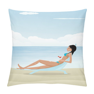Personality  Woman Relaxing On Beach Pillow Covers