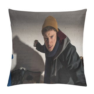 Personality  Angry Drunk Homeless Man Standing In Threatening Pose On Rubbish Dump Pillow Covers
