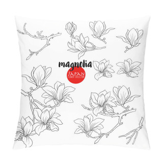 Personality  Branch Of Magnolia Blossoms, Stock Line Vector Illustration Bota Pillow Covers