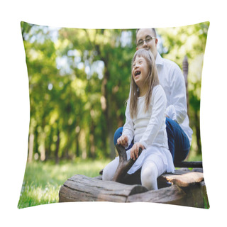 Personality  People With Down Syndrome Having Fun Outdoors And Smiling Pillow Covers