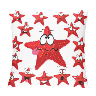 Personality  Red Sea Star Cartoon With Many Expressions Pillow Covers