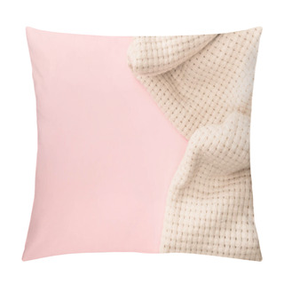Personality  Top View Of White Knitted Blanket On Pink Background Pillow Covers
