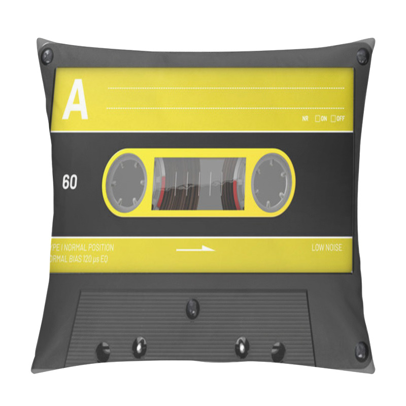 Personality  3d Illustration Of An Yellow And Black Audio Cassette With Sticker And Label Pillow Covers