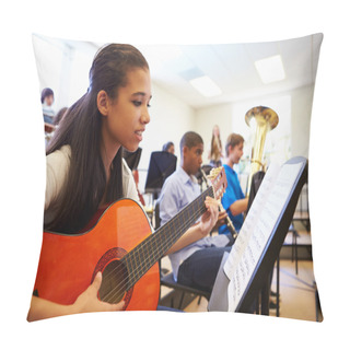 Personality  Female Pupil Playing Guitar In Orchestra Pillow Covers