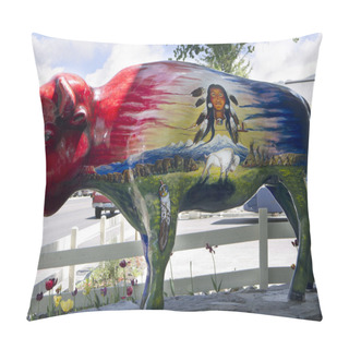 Personality  Painted Buffalo Staue In Jackson Hole Wyoming USA Pillow Covers