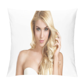 Personality  Young Beautiful Woman Showing Her Blonde Hair Pillow Covers