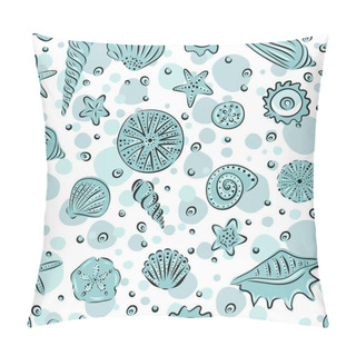 Personality  Starfishes And Seashells Hand Drawn Vector Seamless Pattern In White And Light Blue Tones. Illustration For Babay And Kids Textille Pillow Covers