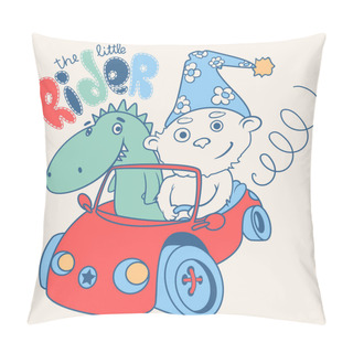 Personality  Little Teddy Bear Racer With A Dragon. Vector Illustration Pillow Covers