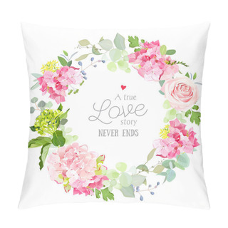 Personality  Spring Mix Of Rose, Hydrangea, Herbs Round Vector Frame Pillow Covers