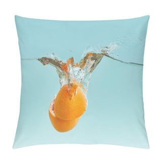 Personality  Fresh Orange Halves Falling In Water On Blue Background Pillow Covers