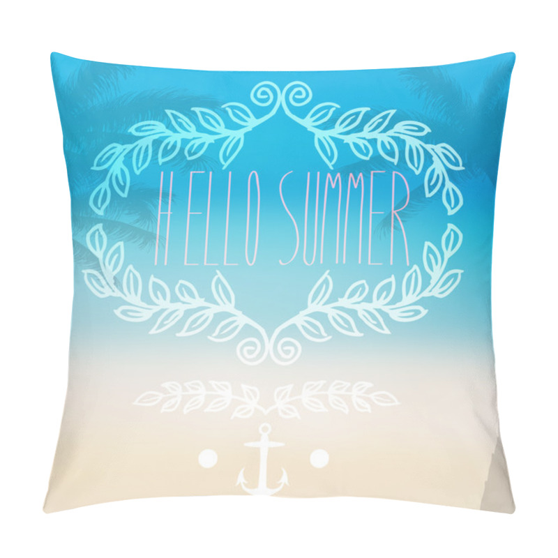 Personality  Vector vintage hand drawn hello summer cute, leafs frame with bl pillow covers