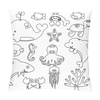 Personality  Vector Set Of Cute Sea Creature Line Art Pillow Covers