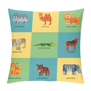 Personality Vector Set Of Different Geometric Flat African Animals Icons Pillow Covers