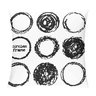 Personality  Hand Drawn Ink Grunge Circles Set. Design Elements Round Frames. Black Shapes Circles, Dry Brush Strokes.  Grunge Style, Vector Background.   Pillow Covers