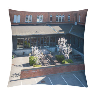 Personality  High Angle View Of Cozy Yard With Benches And Blossoming Trees, Copenhagen, Denmark Pillow Covers
