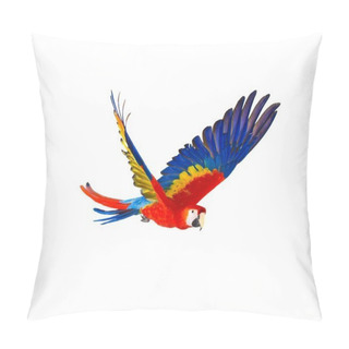 Personality  Colourful Flying Parrot Isolated On White  Pillow Covers