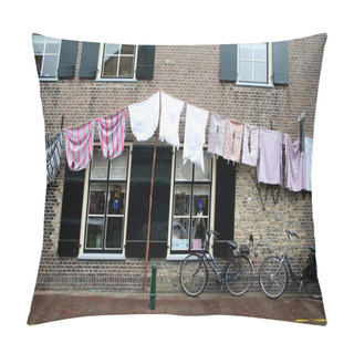 Personality  Laundry, Drying On A Clothesline In An Old Dutch Village Pillow Covers