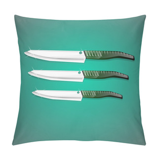 Personality  Kitchen Knives On Green Background. Vector Pillow Covers