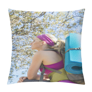Personality  Young Woman Hiking Pillow Covers