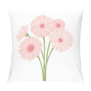 Personality  Bouquet Of Pink Gerbera Flowers. Vector Illustration. Pillow Covers