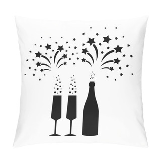 Personality  Bottle And Glasses Of Champagne Fireworks Cheers Icon Vector Illustration Set. Anniversary Birthday Christmas Eve New Year Happy Event Celebration Silhouette Pictogram Sign On White Background Pillow Covers