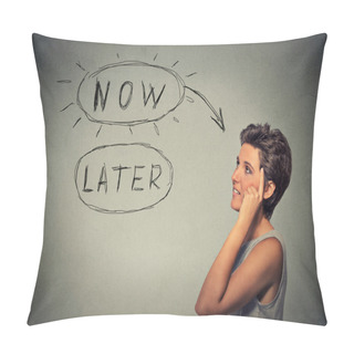 Personality  Now Or Later. Woman Thinking Looking Up Pillow Covers