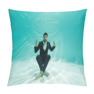 Personality  Arabian Businessman Meditating In Swimming Pool  Pillow Covers