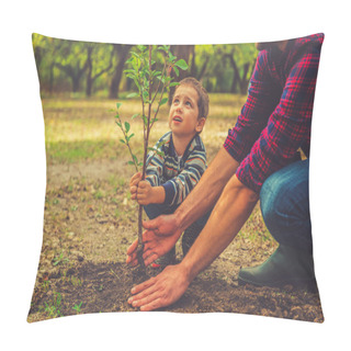 Personality  Boy Helping Father To Plant The Tree Pillow Covers