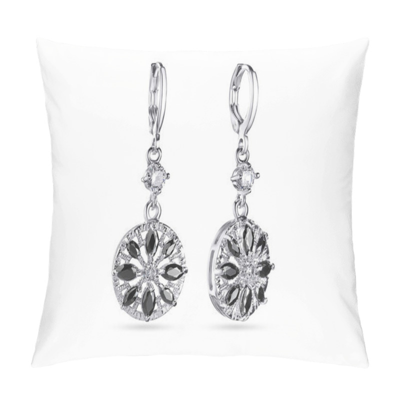 Personality  Drop Earrings With Black Crystals On White Background, Jewelry Pillow Covers