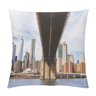 Personality  MANHATTAN, NEW YORK, USA - OCTOBER 8, 2018: Manhattan And Brooklyn Bridge In New York, Usa Pillow Covers