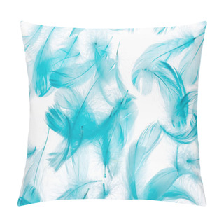 Personality  Seamless Background With Blue Feathers Isolated On White Pillow Covers